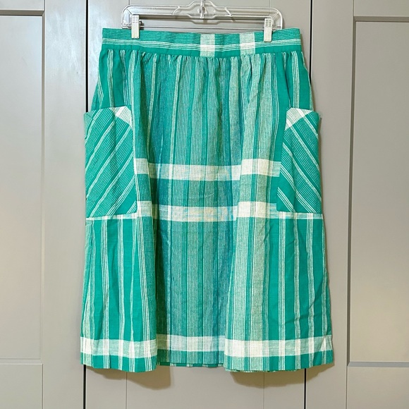 Vintage Dresses & Skirts - Vintage 1970s Striped A-Line Skirt Elastic Waist Green/White Women’s Size L/XL